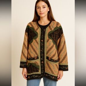 Unge-Potch-Ket "Its in the Bag" fruit cardigan Y2K  coat chunky sz L 3D artsy